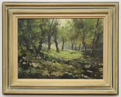 E.B. de Angelis, A wooded landscape with figure in red, Oil on canvas; signed lower right