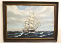 Seascape with Clipper under Full Sail by Frederick Ernlund, Oil on canvas, sold Nov 2023
