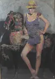 David L. Frame, Standing Young Woman Carousel Horses, Pastel on paper
