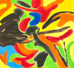 Arlette Jassel, Red and Black Dancing Figures, circa 1970, Acrylic stains on canvas