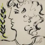 French School, Classical Profile, 1987, Mixed media on paper