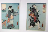 Utagawa Kunisada, Two woodcuts of Kabuki Actors, circa 1857, Two woodblock prints; ink and color on paper