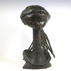 Ángel Botello, Girl with Ponytail, Bronze with dark brown patina