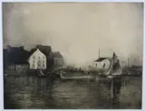 Continental School, Lifting Fog Cherbourg, 1938, Engraving