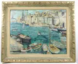 Viktor Tischler, Mediterranean Port View, Oil on board