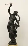 Auguste Moreau, A Young Lady, Patinated bronze statue presented on a stone plinth