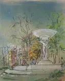 Lily Spandorf, Rear Admiral Samuel Francis Dupont Memorial Fountain, Mixed media on paper