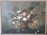 Floral Still Life by American School, Oil on canvas. indecipherable signature lower right hand corner, offered Dec 2023