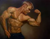 Rickie du Burke, Muscle Man, (LGBTQ+ Interest), Acrylic on canvas mounted on board