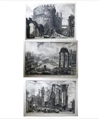 Giovanni Battista Piranesi, Set of three Large Engravings, NOTE: The Etching and drypoint titled: "The Temple of Sibyl