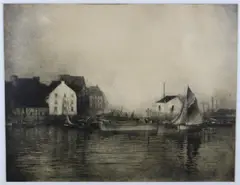 Continental School, Lifting Fog Cherbourg, 1938, Engraving