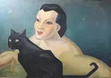 Lenore Gertrude Pawer, Untitled, Black Cat, (for restoration) Oil on canvas