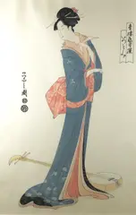 Hosoda Eishi, Courtesan Playing Music, Woodblock print