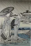 Hosoda Eishi, Praying for Rain (Amagoi), circa 1788, Woodcut with colors likely included in the book titled: "Fashionable Versions