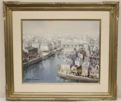 Lucien Delarue, Urban Landscape around the Seine River, Oil on canvas