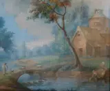 Continental School, Laundry Day, Pastel on paper