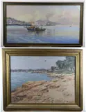 Untitled by Italian School, Two works: "A distant view of Vesuvius" and "Sandy Beach", "A distant view of Vesuvius" is a signed watercolor by an art, sold Mar 2024