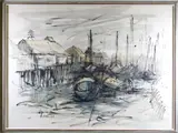 American School, Docked Boats, 1957, Watercolor on paper