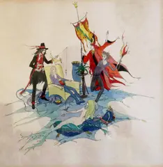Kenneth Koskela, The Visiting Mermaid, 1974, Mixed media (ink, pen, watercolor) on paper