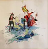 Kenneth Koskela, The Visiting Mermaid, 1974, Mixed media (ink, pen, watercolor) on paper