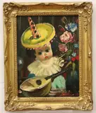 Jean Calogero, Girl with the Yellow Hat, Oil on canvas