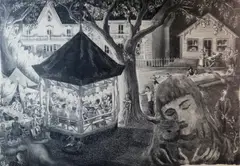 Prentiss Taylor, Womans Club Carnival, 1950, Pencil signed, dated, and titled at base