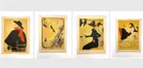Four Silkscreen Print Art Nouveau Mini-Posters by Henri de Toulouse-Lautrec, Mid-20th century set of four silkscreen prints after the works of Henri de Toulouse-Lautrec, offered Mar 2024