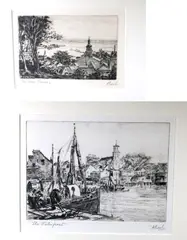 Albert Edel, A Pair of Works: "The Three Towers" and "The Waterfront", Each etching is titled and signed in pencil at base
