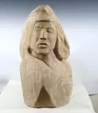American School, Bust of Woman Wearing a Shawl, Stone is likely marble