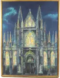 Ralph Fabri, Cathedral View at Night, Oil on board