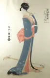 Hosoda Eishi, Courtesan Playing Music, Woodblock print