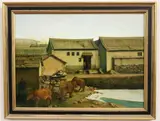 Chinese School, Northern Chinese Village, Oil on board