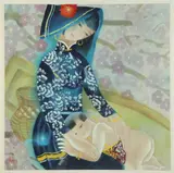 Chinese School, Mother and Child, Watercolor on paper