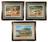 Angel Raul Seco, Three works: A pair of Still Lifes and A Boat, 2005, Oil on paper