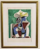 Buste Au Chapeau by Pablo Picasso, Color lithograph; limited edition 479/500, on paper with blindstamp, offered Apr 2024