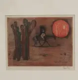 Lars Bo, Couple on Horseback in Landscape, Color etching