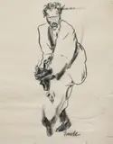 American School, Guitarist, Charcoal sketch on tracing paper for a book or magazine publication