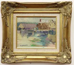 Dwellings at the Lake by William James Glackens, Oil on board, sold Apr 2024
