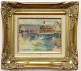 William James Glackens, Dwellings at the Lake, Oil on board