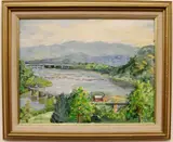 Red House by the River by American School, Oil on canvas, offered Apr 2024