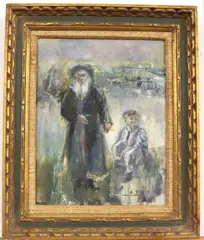 Ann Stein, Rabbi and Child, Oil on canvas