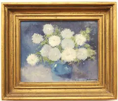 Emily Whaley, White Flowers in a Blue Vase, Oil on canvas