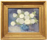 Emily Whaley, White Flowers in a Blue Vase, Oil on canvas