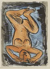 Untitled by Eileen Cooper, Eileen Cooper RA (b.1953) A nude figure upside down hand-coloured lithograph, sold Feb 2022