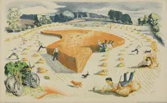 John Nash, Untitled, John Nash RA (1893-1977) 'Harvesting' (1946) lithograph in colours
