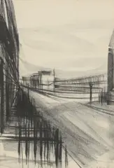 Untitled by David Tindle, charcoal 33 x 23cm; Shadowy Figure pastel 39 x 27cm, sold Feb 2022