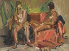 Sylvia Bergin Rowley, Untitled, Sylvia Bergin Rowley (1904-1999) Two seated figures oil on canvas 46 x 61cm .