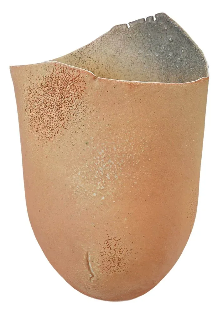 Glazed Earthenware Vase by Richard DeVore, multi glazed earthenware vase with erratic rim, sold Apr 2022