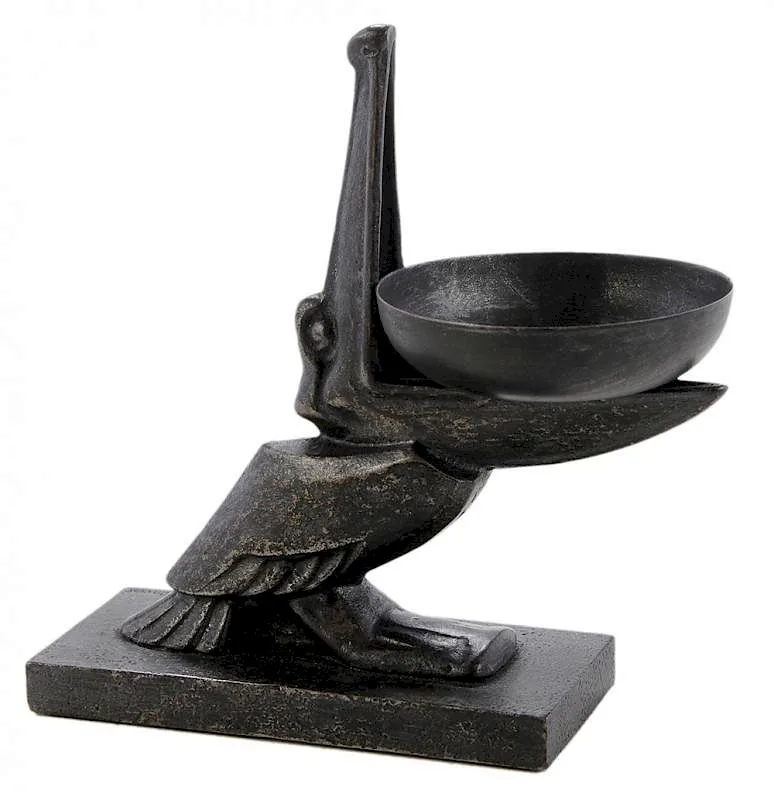 Untitled by Edgar Brandt, Pelican ashtray made of cast and wrought iron with black patina, sold May 2017
