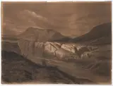 Julius Mařák, Rocky Landscape with a Rider, 1870s, pencil, charcoal, white pastel, paper